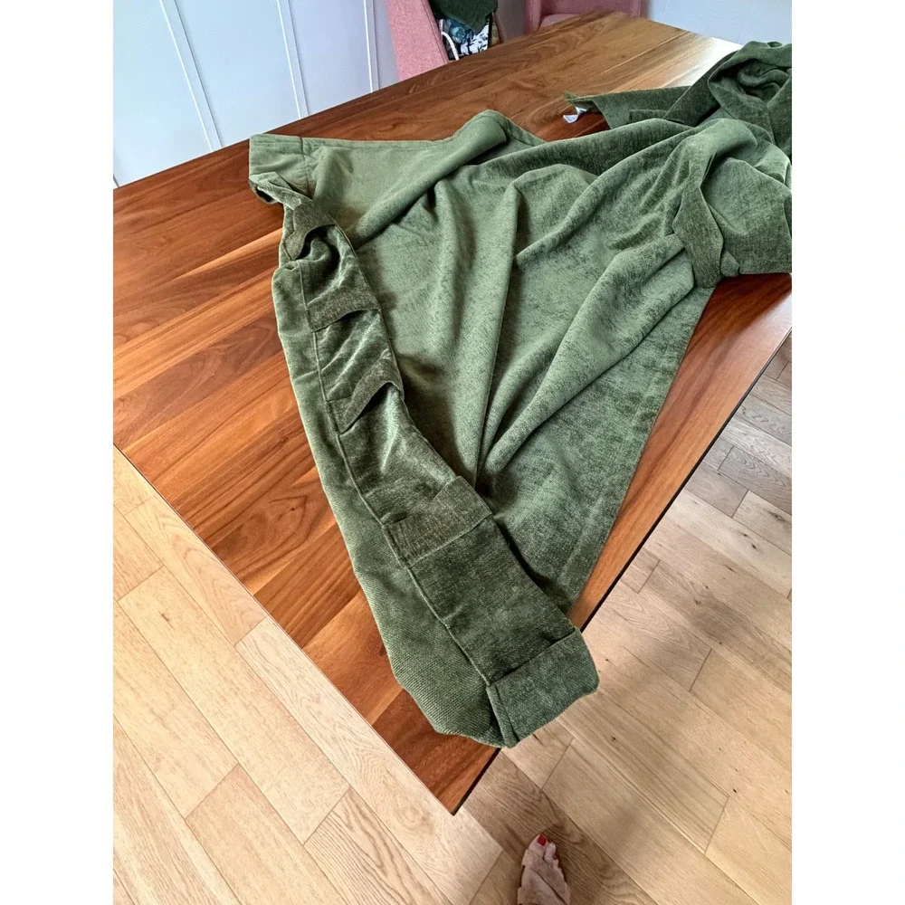 West Elm Worn Velvet Curtain Panels 48x96 Tarragon Green Set of Two